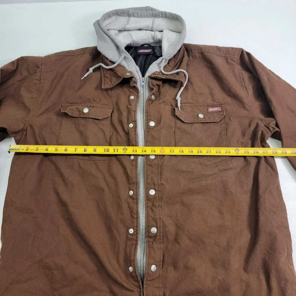 Dickies Men's Brown Quilt Lined Fleece Hooded Utility Canvas Work Jacket Size XL